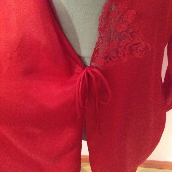Vintage 1990s '90s Victoria's Secret Red Satin Robe with Belt - Picture 3 of 8